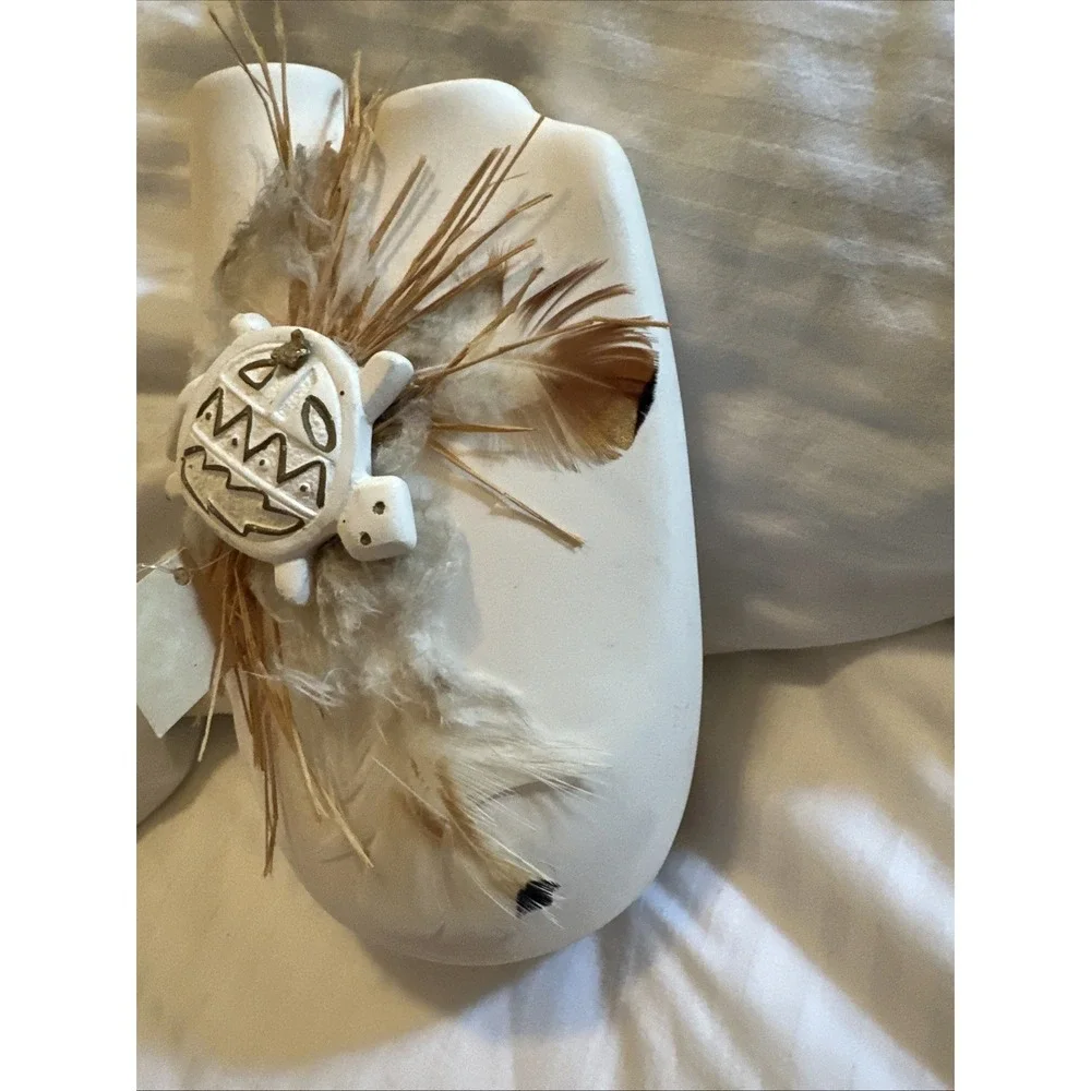 Vintage Adobe Moon White Ceramic Wedding Vase Double Spout Native Turtle Feather